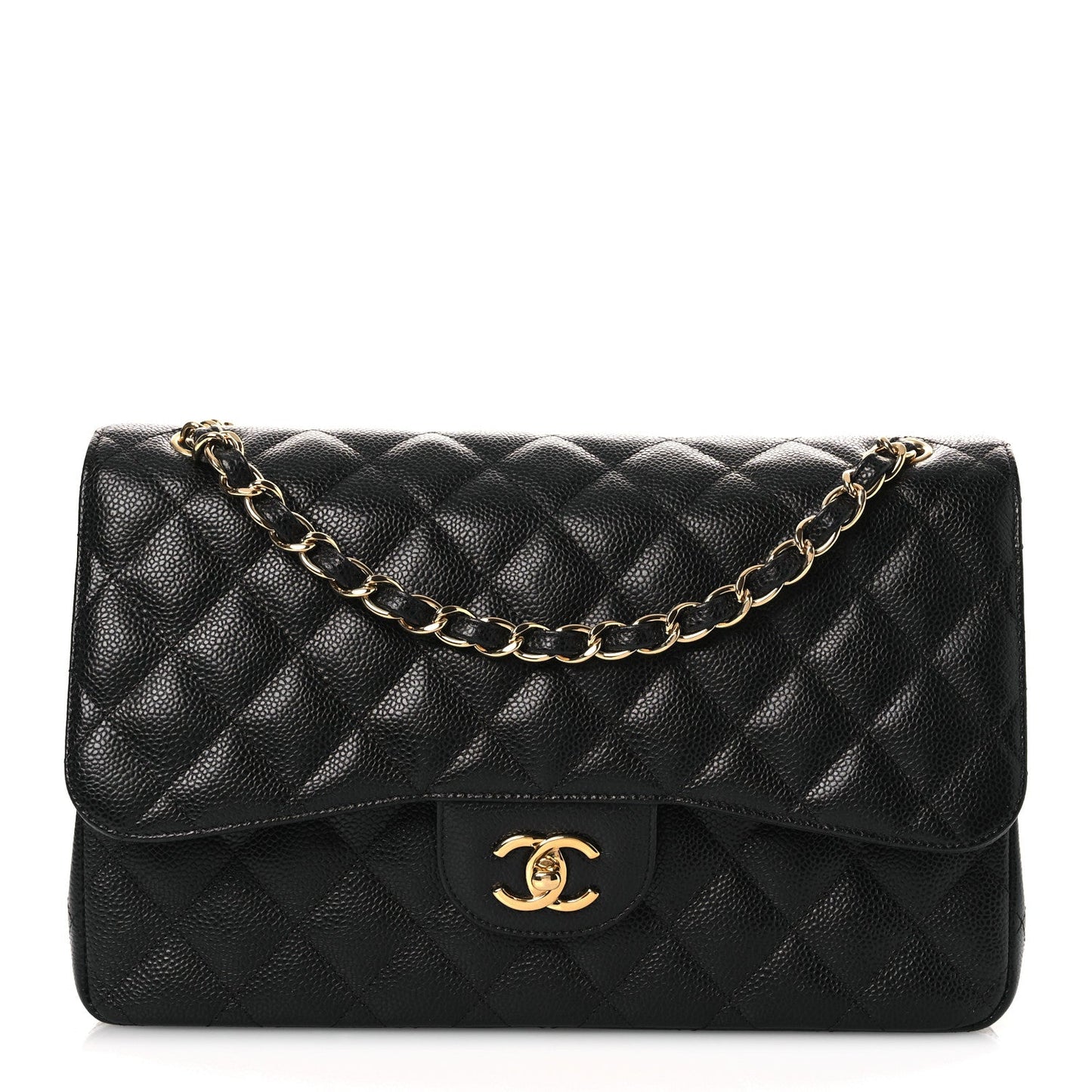 Caviar Quilted Jumbo Double Flap Black