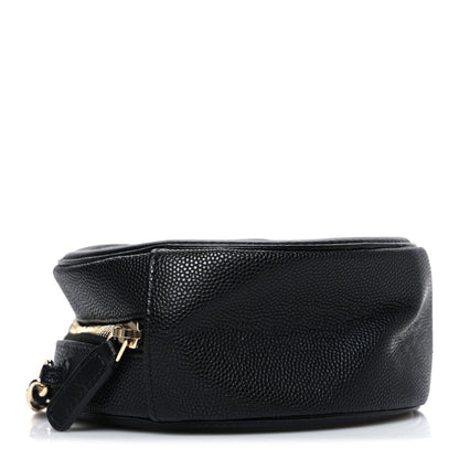 Caviar Quilted Round Filigree Crossbody Black
