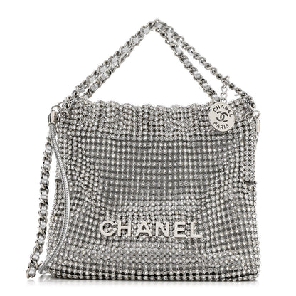 Crystal Embellished Metallic Lambskin Mini Chanel 22 Silver