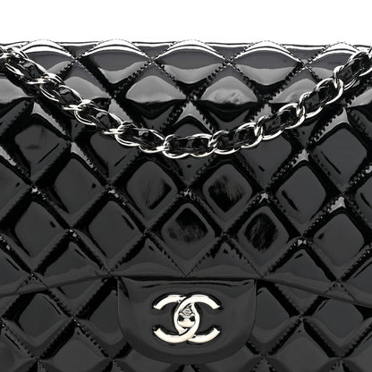 Patent Quilted Jumbo Double Flap Black