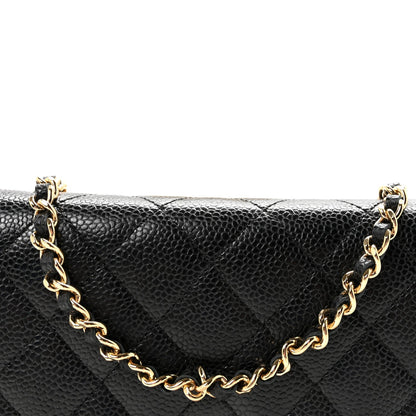 Caviar Quilted Wallet on Chain WOC Black