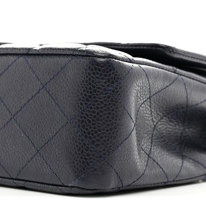 Caviar Quilted Medium Double Flap Navy
