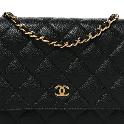 Caviar Quilted Wallet on Chain WOC Black