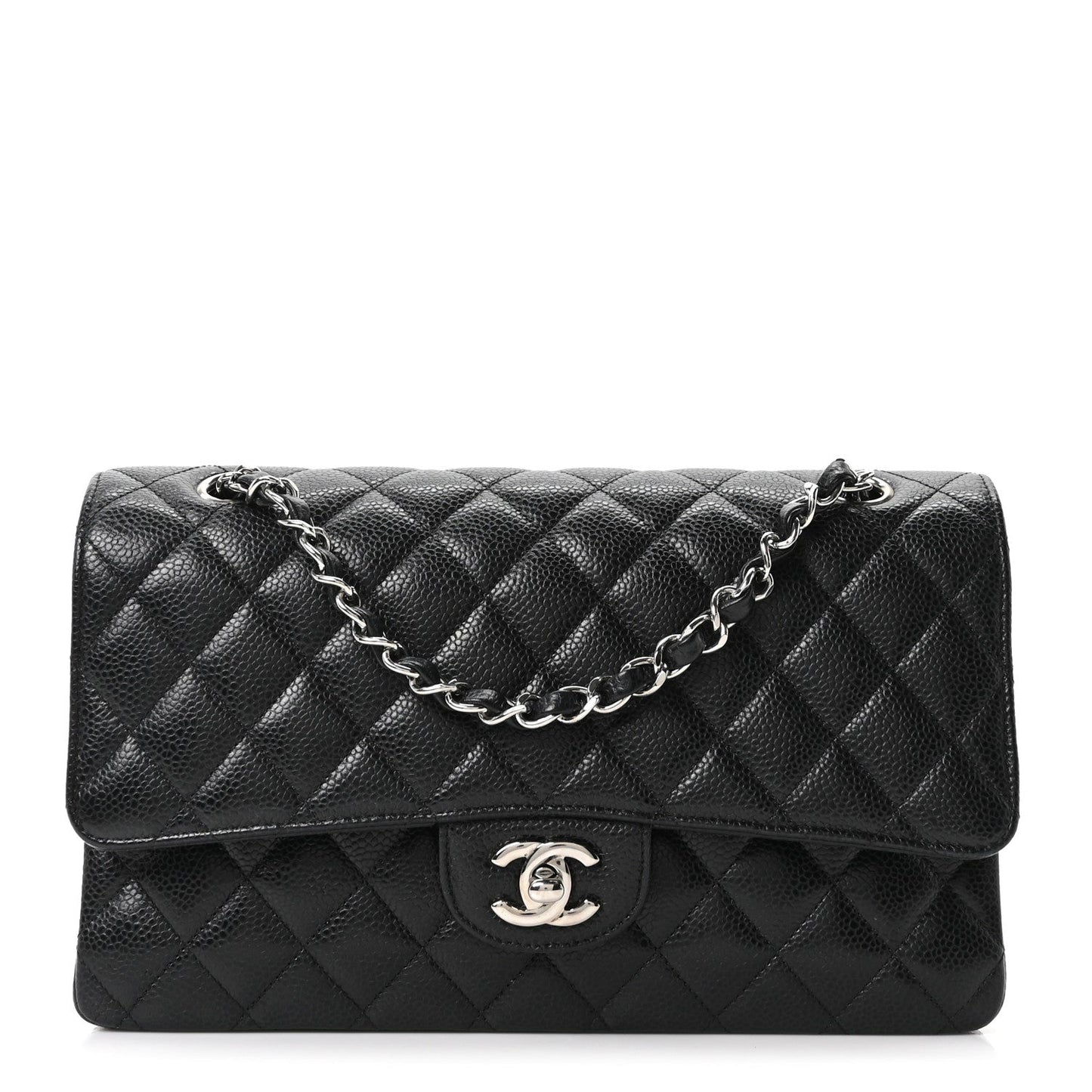 Caviar Quilted Medium Double Flap Black
