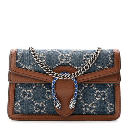 New Denim GG Monogram Dollar Calfskin Enamel Super Mini Dionysus Shoulder Bag Blue Tea Cuir Epilog Electric Blue