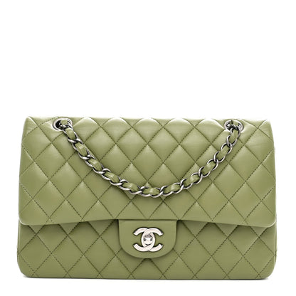Lambskin Quilted Medium Double Flap Green