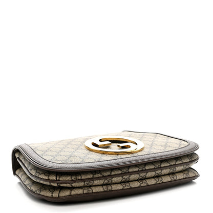 GG Supreme Monogram Textured Dollar Calfskin Web Medium Blondie Top Handle Shoulder Flap Bag Beige Ebony New Acero