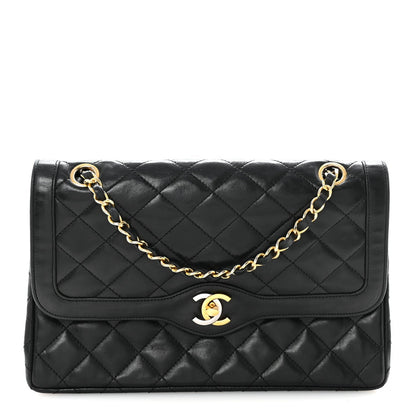 Lambskin Quilted Medium Double Flap Bag Black