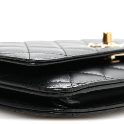 Lambskin Quilted Trendy CC Wallet On Chain WOC Black