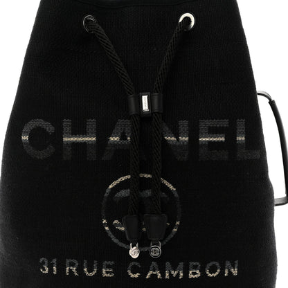 Striped Canvas Deauville Drawstring Backpack Black