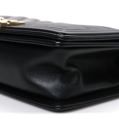 Calfskin Chevron Quilted Medium Boy Flap Black