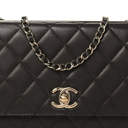 Lambskin Quilted Trendy CC Wallet On Chain WOC Dark Brown