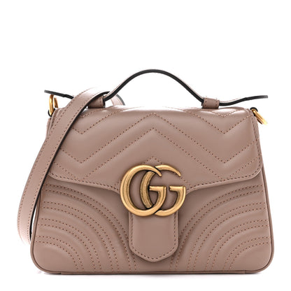 Calfskin Matelasse Mini GG Marmont Top Handle Shoulder Bag Porcelain Rose