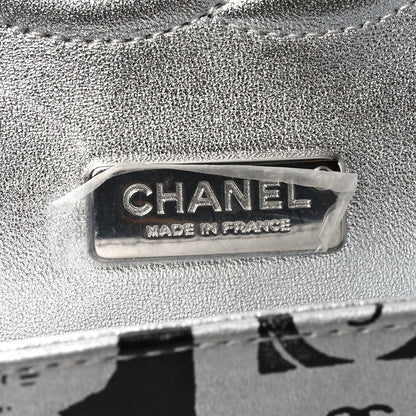 Lambskin Graffiti Printed Medium Double Flap Black Silver