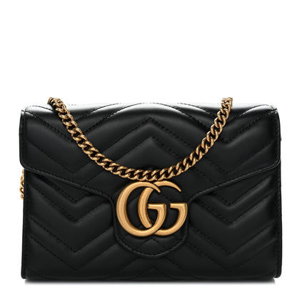 Calfskin Matelasse GG Marmont Chain Wallet Black
