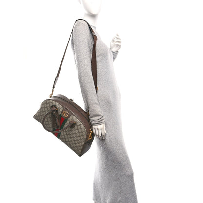 GG Supreme Monogram Textured Dollar Calfskin Web Medium Savoy Bowling Bag Beige Ebony New Acero