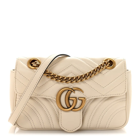 Calfskin Matelasse Mini GG Marmont Shoulder Bag White
