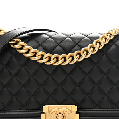 Lambskin Quilted Medium Boy Flap Black
